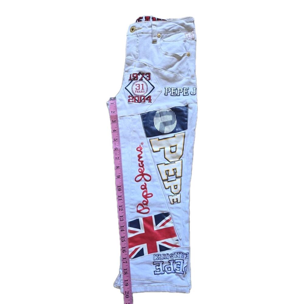 Y2K Pepe Jeans London Capri Pants Patchwork Logo Spellout Embroidered White 29 - Picture 8 of 9
